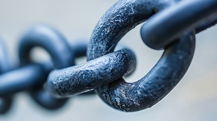 Close-up view of a weathered metal chain link.  A close-up perspective reveals the texture and form of a chain, highlighting its links and connection. 