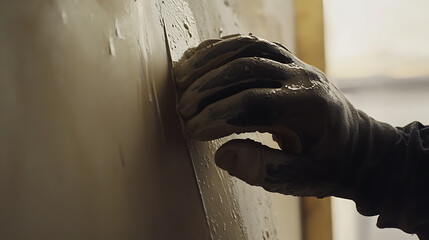 Hand in Glove Sanding a Wooden Surface