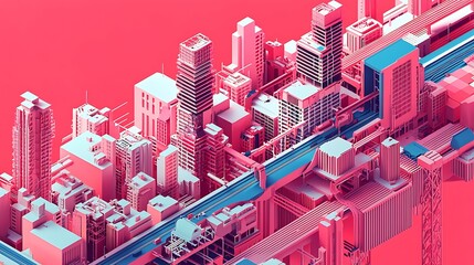 Abstract city landscape, vibrant geometric buildings, futuristic metropolis