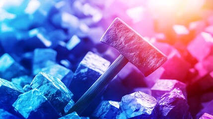 Hammer amidst vibrant blocks