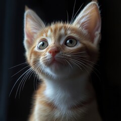 Adorable Ginger Tabby Kitten with Bright Green Eyes in Soft Light