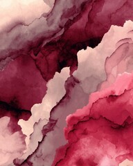Naklejka premium Abstract watercolor art with flowing burgundy and pink hues, creating a textured, organic feel with a dreamy color palette.