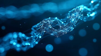 Abstract digital network.  Complex interwoven network of connected points and lines, creating a dynamic, flowing structure. 