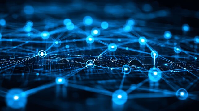 Complex network of interconnected data points.  Detailed visual representation of global interconnectedness