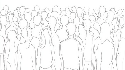 Continuous one line silhouette of a crowd of people back view. Vector illustration. 