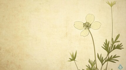 Pale flower illustration on aged paper background.