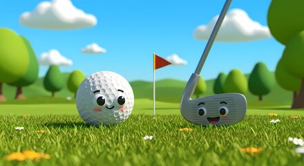 Obraz premium Swinging for Success: An Inspiring Golf Illustration Depicting the Pursuit of the Perfect Shot 