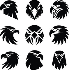 Eagle Head Silhouette Vector | Bald Eagle Face Clipart Eagle Head Outline Icon | Bird of Prey Vector Set