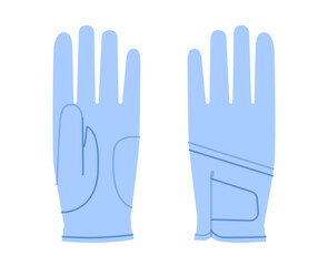 Obraz premium Golf Gloves blue cartoon Fashion hand accessory clothing technical illustration garment. Vector front palm back view for Men, women, unisex style flat template CAD mockup sketch on white background