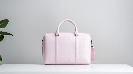 Stylish light pink laptop bag on a white surface