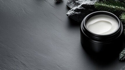 Luxurious skin cream jar on dark slate background