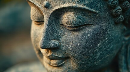 Serene Buddha Statue Close-Up of a Tranquil Stone Face