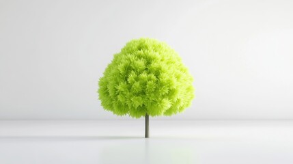 Vibrant lime green tree against a plain white background.  3D rendered, stylized representation of a small, lush tree