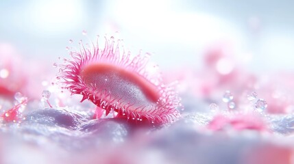 Close-up of delicate pink flower petal, intricate details, water droplets