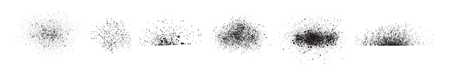 Halftone grain scatter brushes set. Noise vanishing. Grunge texture. Spray dots. Creative artistic brush collection. Basic kit. Ink paint strokes. Vector illustration Spray