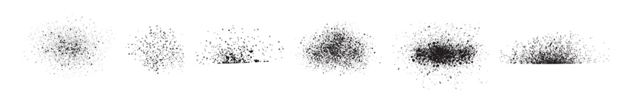 Halftone grain scatter brushes set. Noise vanishing. Grunge texture. Spray dots. Creative artistic brush collection. Basic kit. Ink paint strokes. Vector illustration Spray