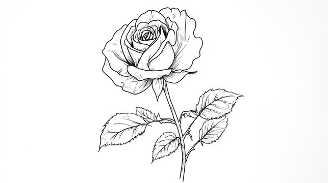 Single rose line drawing, white background, art tutorial