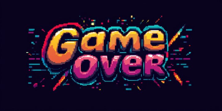 Pixel art style "Game Over" text design with 8-bit retro gaming font effect