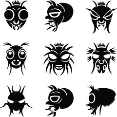 Fly Head Silhouette Vector | Insect Face Icon Set Fly Head Outline Clipart | Bug Silhouette Isolated
