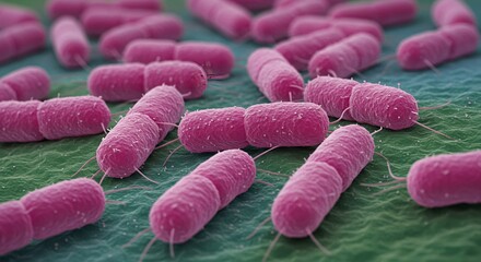 Pink Rod Shaped Bacterium on Light Green Yellow Surface Illustrating Health Science in Soft Light