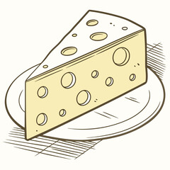Swiss Cheese Wedge Illustration: Creamy Pale Yellow, Detailed Holes.