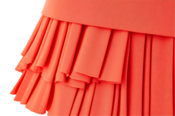Coral Fabric Ruffles: Textured Layers, Cascading Drapery, Abstract Design.