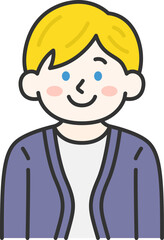 カーディガンを着た、白人男性（線画カラー）のイラスト
