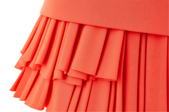 Coral Fabric Ruffles: Textured Layers, Cascading Drapery, Abstract Design.