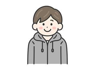 パーカーを着た、男性（線画カラー）のイラスト