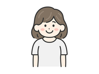 Tシャツを着た、女性（線画カラー）のイラスト