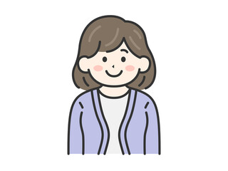 カーディガンを着た、女性（線画カラー）のイラスト