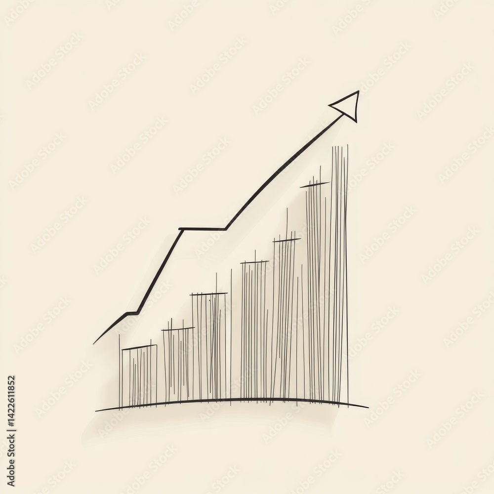 Poster continuous one line drawing of growing business graph chart icon