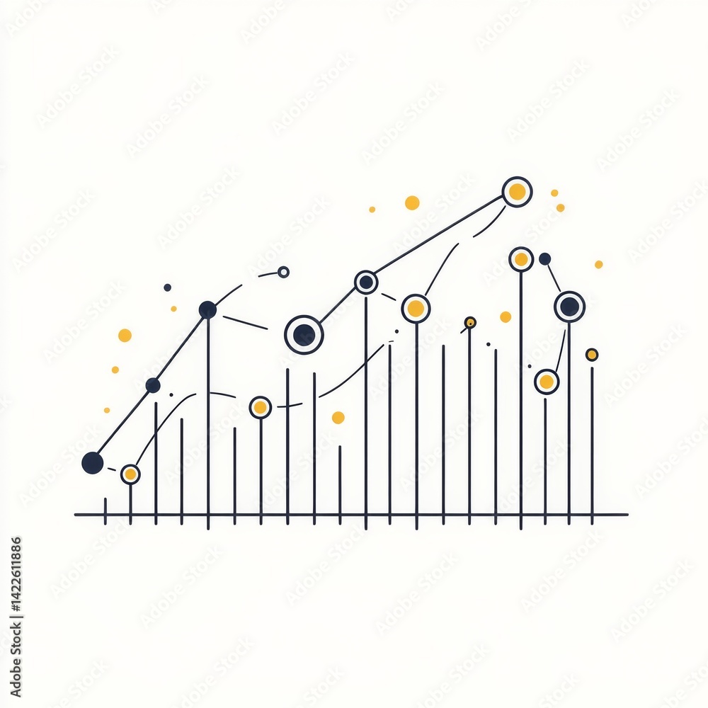 Poster continuous one line drawing of growing business graph chart icon