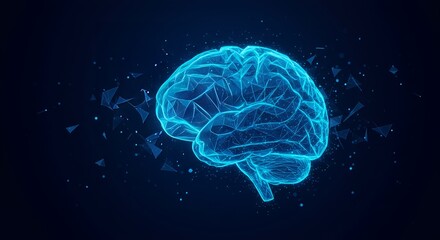 Stylized Brain Constructed from Luminous Blue Points and Lines on Dark Blue Background Perfect for Technological and Medical Designs