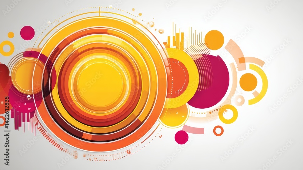 Aufkleber abstract background with colorful circles and dynamic lines, a modern geometric design