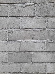 A close-up view of a gray concrete brick wall, showcasing its rough texture and simple, industrial design.

