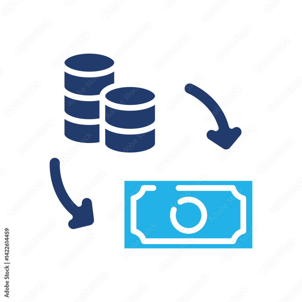 Poster paper money convert to coin colored icon vector design good for web or mobile app