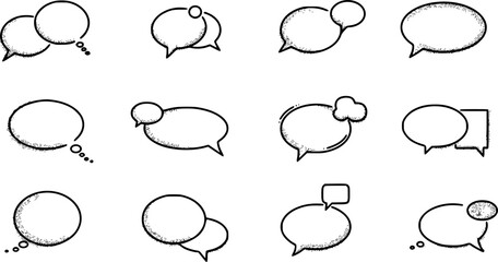 Modern message information memo box, thin line communication thought or say doodle chat, conversation dialogue speech bubble isolated outline icon
