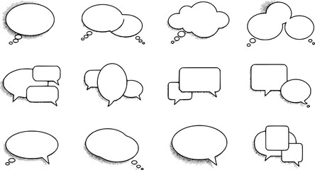 Modern message information memo box, thin line communication thought or say doodle chat, conversation dialogue speech bubble isolated outline icon

