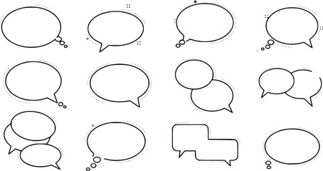 Fototapeta premium Modern message information memo box, thin line communication thought or say doodle chat, conversation dialogue speech bubble isolated outline icon 