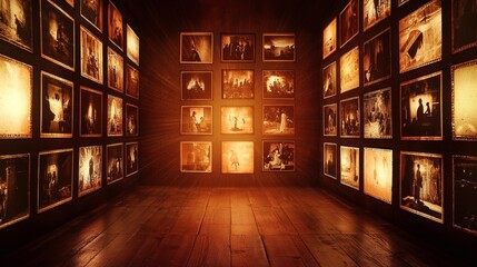 Warm and Inviting Gallery of Vintage Photographs on Wooden Floor