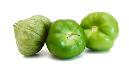 Stack tomato tomatillos fruits isolated on white background 