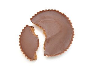 Chocolate pieces on white background