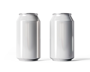  White 500ml and 330ml aluminium cans cut out on a transparent background
