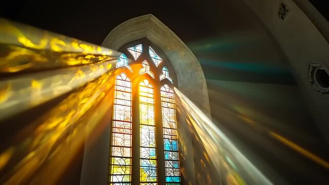 Illumination Through Stained Glass: Captivating Light Rays in a Gothic Architecture