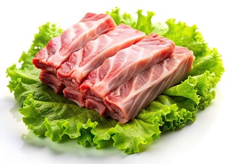 Delicious Raw Pork Ribs on Lettuce, Gourmet Food Photography