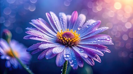 Obraz premium Dew-Kissed Purple Daisy: Minimalist Soft Focus Photography