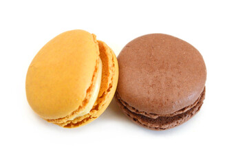 Sweet and colourful french macaroons or macaron on white background, Dessert.