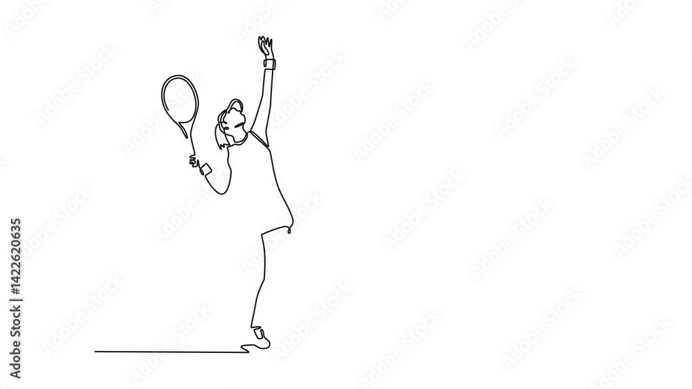 Aufkleber self drawing animation of single line draw female tennis player serves the ball with precision and p