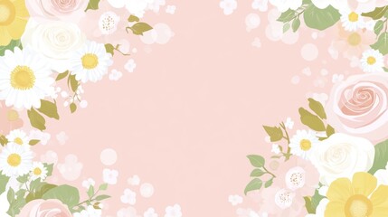 Pastel floral border design for a light pink background.